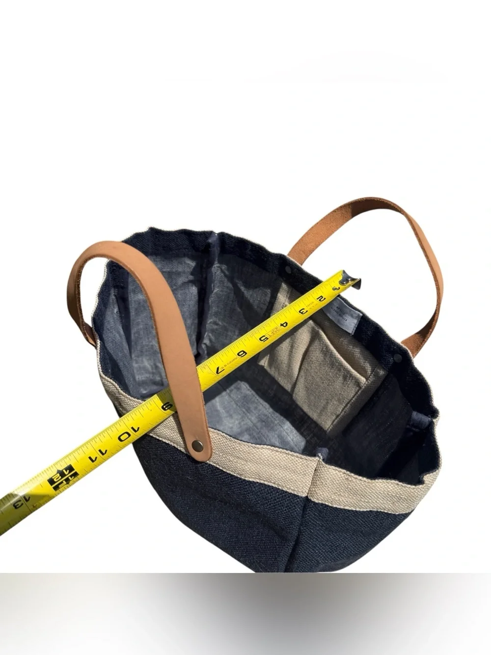Apolis The Breakers Palm Beach Navy Jute Leather Tote Coastal Resort Beach Bag